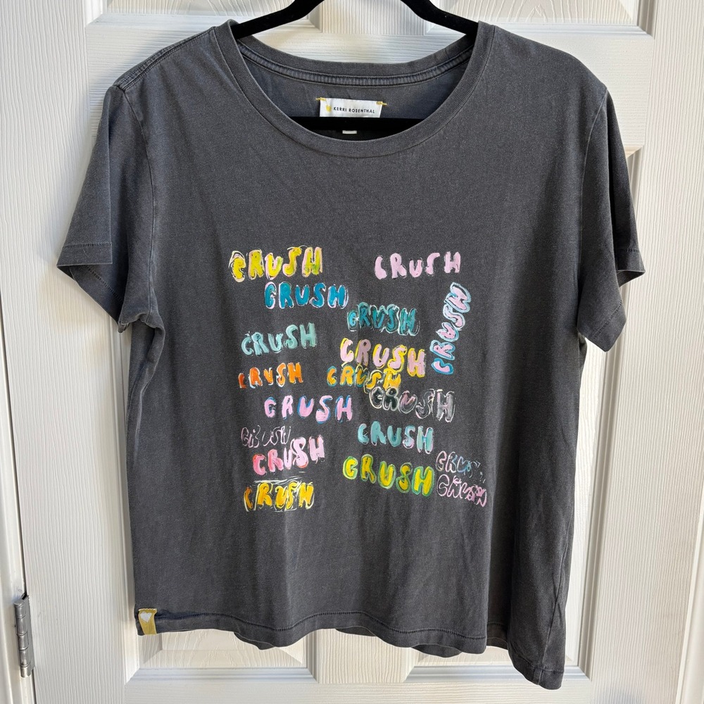 Kerri Rosenthal Crush Graphic Tee Charcoal Grey Cotton Short Sleeve Shirt L